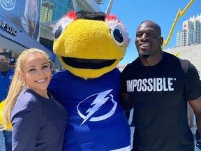 Nattie and Titus O’Neil at an event where 5,000 frontline workers in Tampa were fed.