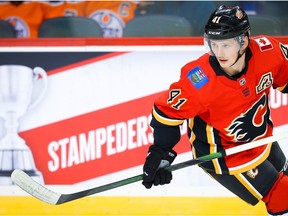 Calgary Flames Matthew Phillips during Battle of Alberta prospects game in Calgary at Scotiabank Saddledome against the Edmonton Oilers on Tuesday September 10, 2019. Al Charest / Postmedia