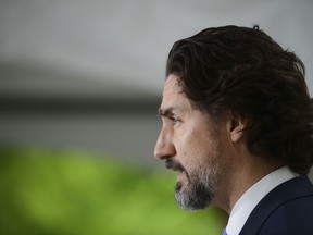 Prime Minister Justin Trudeau holds a press conference at Rideau Cottage during the COVID-19 pandemic in Ottawa on Monday, June 1, 2020.