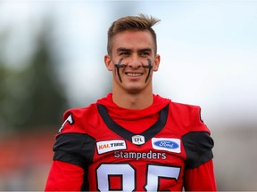 Calgary Stampeders Andrés Salgado during warm-up before facing the Hamilton Tiger-Cats in CFL football in Calgary on Saturday, September 14, 2019. Al Charest/Postmedia