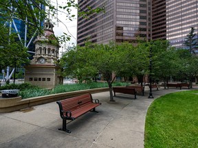 Pictured is James Short Park in Downtown Calgary on Monday, July 13, 2020. The park could be renamed because of James Short's history of anti-Chinese racism.