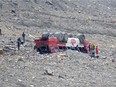 Emergency crews respond to an off-road tour vehicle rollover that has left three people dead and multiple people injured near the Columbia Icefield and Highway 93 in Jasper National Park on Saturday, July 18, 2020.