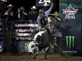 Garrett Green won the Professional Bull Riders Built Ford Tough Invitational in Lethbridge on Thursday, July 23, 2020. Photo courtesy Covy Moore/CovyMoore.com
