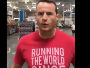 A man not wearing a face mask yells at being filmed at a Florida Costco.