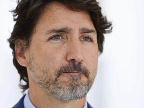 Prime Minister Justin Trudeau holds a press conference at Rideau Cottage amid the COVID-19 pandemic in Ottawa on Monday, July 13, 2020.