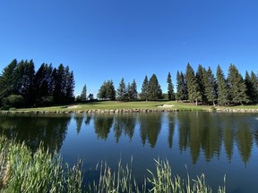 The signature 17th hole at Pinebrook Golf & Country Club, still the most knee-knocking approach on the course after a significant renovation at the private club just west of Calgary's city limits.