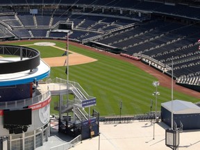 The empty field and stands at Nationals Park, home of MLB’s Washington Nationals, is seen in Washington, D.C., May 13, 2020.