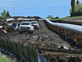 Trans Mountain pipeline expansion work is carried out in Edmonton.