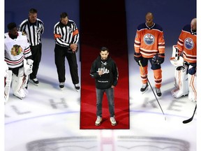 EDMONTON, ALBERTA - AUGUST 01: Mathew Dumba of the Minnesota Wild speaks before the game between the Edmonton Oilers and the Chicago Blackhawks in Game One of the Eastern Conference Qualification Round prior to the 2020 NHL Stanley Cup Playoffs at Rogers Place on August 01, 2020 in Edmonton, Alberta. Dumba spoke about the NHL's commitment to ending racism.