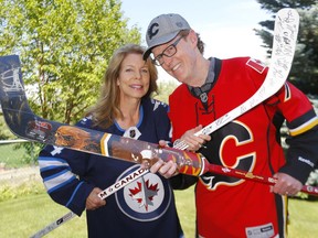 Guy Huntingford and his wife Bev Jarvis, who is the mother of the Winnipeg Jets' Josh Morrisey, will try and stay out of the penalty box during game time in Calgary on Saturday, August 1, 2020.