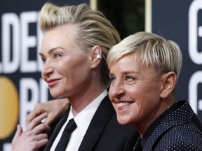 Portia de Rossi and Ellen DeGeneres attend the 77th Golden Globe Awards in Beverly Hills, Calif., Jan. 5, 2020.