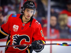 Calgary Flames Johnny Gaudreau during warm-up before facing the Arizona Coyotes on March 6, 2020.