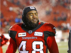 Calgary Stampeders, Wynton McManis reacts as they lost to the Winnipeg Blue Bombers during the CFL semi-finals in Calgary on Sunday, November 10, 2019. Darren Makowichuk/Postmedia