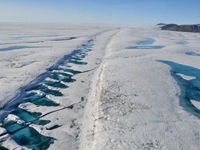 A rift in the Milne Ice Shelf on Ellesmere Island is shown in a 2019 handout photo.