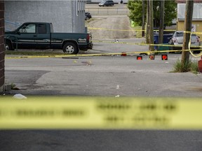 Calgary Police investigate the scene of a shooting that took place in the community of Forest Lawn on Saturday, September 12, 2020.