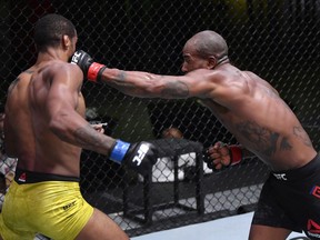 Bobby Green punches Alan Patrick in a lightweight fight during the UFC Fight Night event on Sept. 12, 2020 in Las Vegas. Jeff Bottari/Zuffa LLC via Getty Images