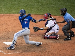 Blue Jays left fielder Lourdes Gurriel Jr. lashes out asingle against the Red Sox recently.