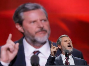 Jerry Falwell Jr. speaks during the final day of the Republican National Convention in Cleveland, Ohio, U.S., July 21, 2016.
