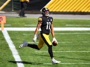 B.C. native Chase Claypool of the Pittsburgh Steelers celebrates his touchdown during the second quarter against the Denver Broncos at Heinz Field on September 20, 2020 in Pittsburgh, Pennsylvania.
