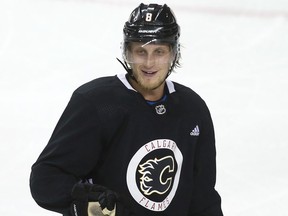 Juuso Valimaki skates during Calgary Flames training camp at the Saddledome on July 16, 2020. Jim Wells/Postmedia