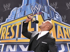 Dwayne "The Rock" Johnson attends a press conference to announce that MetLife Stadium will host WWE Wrestlemania 29 in 2013 at MetLife Stadium on February 16, 2012 in East Rutherford, New Jersey.