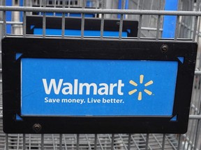 Shopping carts sit in the parking lot of a Walmart store on May 19, 2020 in Chicago.