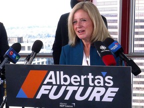 NDP leader Rachel Notley speaks to media at a press conference announcing a new initiative called Alberta's Future that proposes new economic ideas while engaging all Albertans to gather their feedback and ideas. Thursday, October 15, 2020.