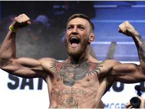 This file photo taken on August 26, 2017 shows MMA fighter Conor McGregor during a weigh-in, in Las Vegas, Nevada.