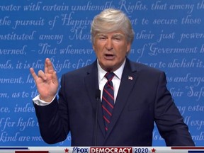 Alec Baldwin portrays U.S. President Donald Trump in the season premiere of "Saturday Night Live", Saturday, Oct. 3, 2020.