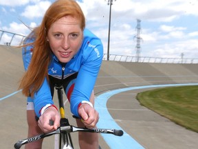 Calgary cyclist Allison Beveridge during training at the Glenmore Velodrome before leaving for Toronto to compete in the PanAm Games in 2015.