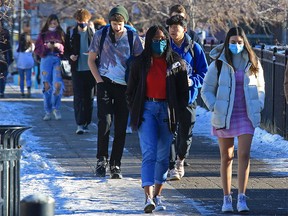 Western Canada High School students head out on their lunch break on the second last day of in-class instruction on Thursday, November 26, 2020. As part of increased pandemic precautions Grades 7-12 students in Alberta move to online learning on Monday.