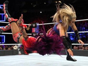 Natalya facing off against Sasha Banks at Survivor Series 2017.