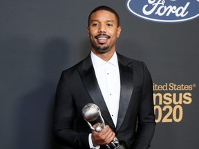 Michael B. Jordan poses backstage with his Outstanding Actor in a Motion Picture for "Just Mercy" at the 51st NAACP Image Awards in Pasadena, Calif., Feb. 22, 2020.