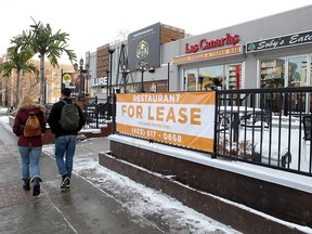 "For Lease" signs are seen along 17th Ave. SW. Thursday, November 12, 2020.