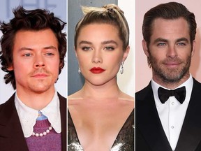 Harry Styles, left, Florence Pugh and Chris Pine.
