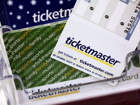 Ticketmaster tickets and gift cards are shown at a box office.