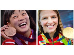 Calgary-based Carol Huynh, left, and Erica Wiebe are the only Canadian women to win wrestling gold at the Olympic Games.