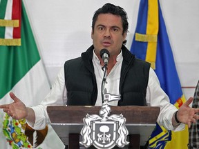 In this file photo taken on March 25, 2018, the Governor of Jalisco State, Jorge Aristoteles Sandoval, gestures during a press conference.