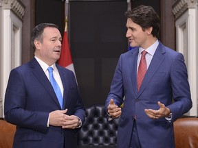 Prime Minister Justin Trudeau meets with Alberta Premier Jason Kenney on Parliament Hill in Ottawa on Dec. 10, 2019.