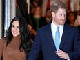 Britain's Prince Harry and his wife Meghan, Duchess of Sussex, leave Canada House in London, England, Jan. 7, 2020.