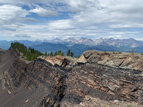 This handout image shows Grassy Mountain, Alberta looking south west.