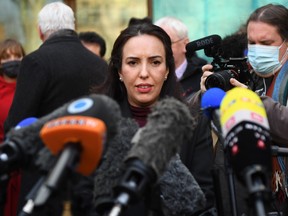 Julian Assange's fiancée Stella Moris gives a statement outside Westminster Magistrates’ Court after he has been refused bail on January 6, 2021 in London, England.