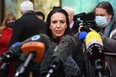 Julian Assange's fiancée Stella Moris gives a statement outside Westminster Magistrates’ Court after he has been refused bail on January 6, 2021 in London, England.