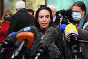 Julian Assange's fiancée Stella Moris gives a statement outside Westminster Magistrates’ Court after he has been refused bail on January 6, 2021 in London, England.