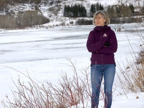Jean Woeller, President and chair of a group lobbying against a flood berm in Bowness in Calgary on Tuesday, Jan. 19, 2021.
