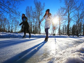 Calgarians enjoy the skate track in North Glenmore Park on a sunny afternoon, Thursday, Jan. 14, 2021.