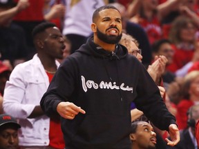 Rapper Drake attends Game 6 of the Eastern Conference final between the Milwaukee Bucks and the Toronto Raptors at Scotiabank Arena on May 25, 2019 in Toronto.