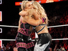 Natalya embraces Beth Phoenix before eliminating Beth in the first women’s Royal Rumble in 2018.