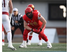 Calgary Dinos offensive lineman Logan Bandy is pictured during the 2019 Mitchell Bowl.