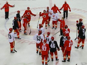 The Calgary Flames hold training camp at the Saddledome in Calgary on Wednesday, Jan. 6, 2021.